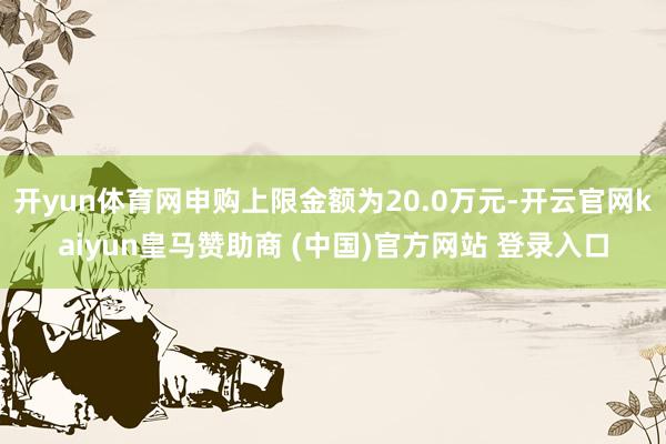 开yun体育网申购上限金额为20.0万元-开云官网kaiyun皇马赞助商 (中国)官方网站 登录入口